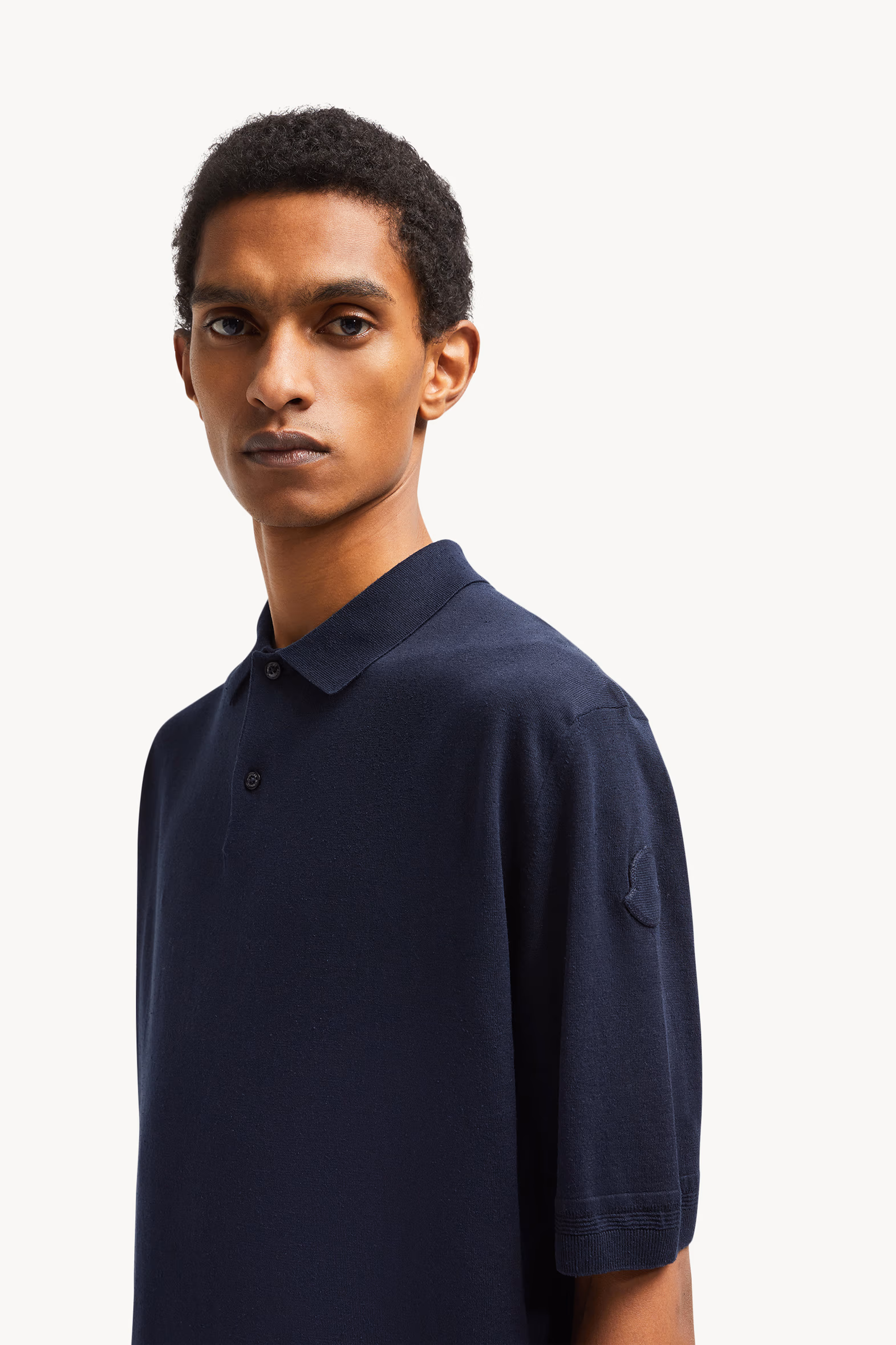 Silk & Linen Knit Polo Shirt Men Navy Blue Moncler 4